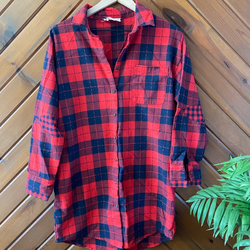 Plaid Button-Up Flannel Shirt Dress